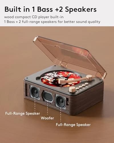 CARONSORT CD Player with Speakers Retro Bluetooth CD Player for Home-Brown | Vintage Wooden Design & Bluetooth Support thumbnail 2
