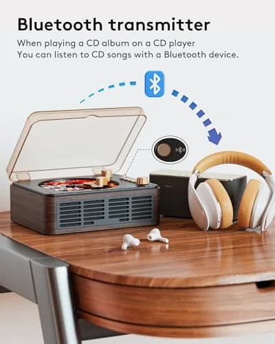 CARONSORT CD Player with Speakers Retro Bluetooth CD Player for Home-Brown | Vintage Wooden Design & Bluetooth Support thumbnail 3