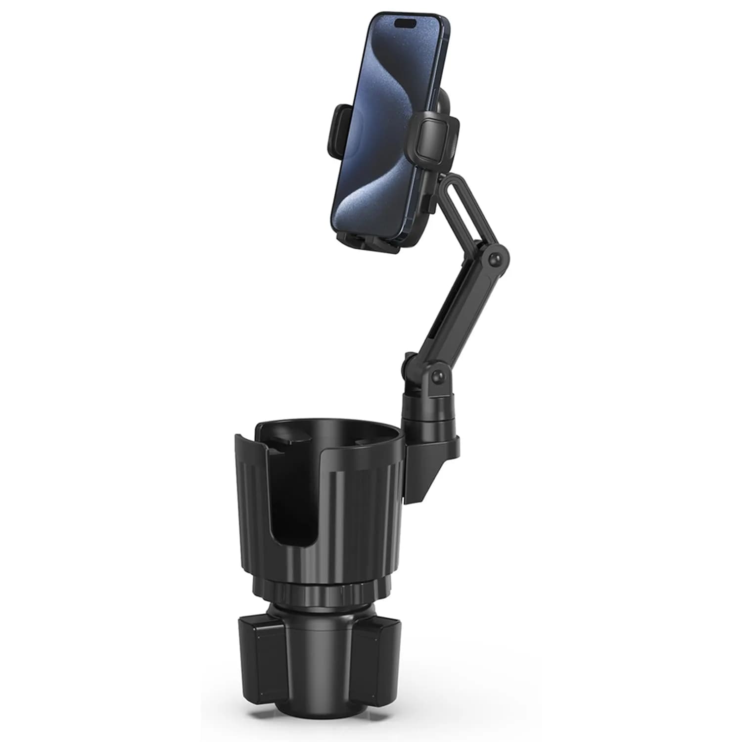 bokilino Phone Holders for Your Car, 2 in 1 Universal Cup Holder, Adjustable Long Arm, 360° Rotation, Compatible with All Smartphones — Black