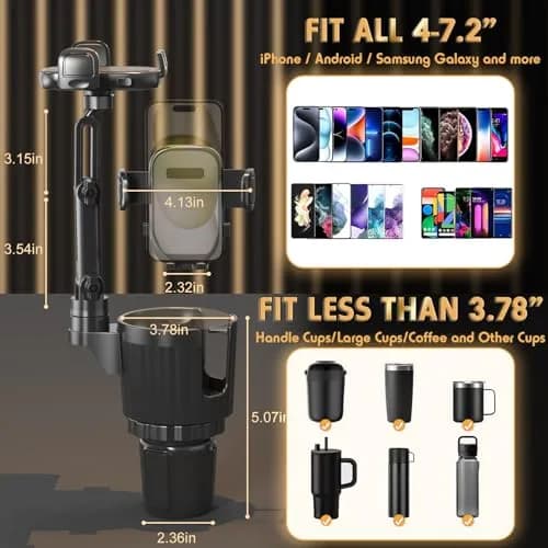 bokilino Phone Holders for Your Car, 2 in 1 Universal Cup Holder, Adjustable Long Arm, 360° Rotation, Compatible with All Smartphones thumbnail 4