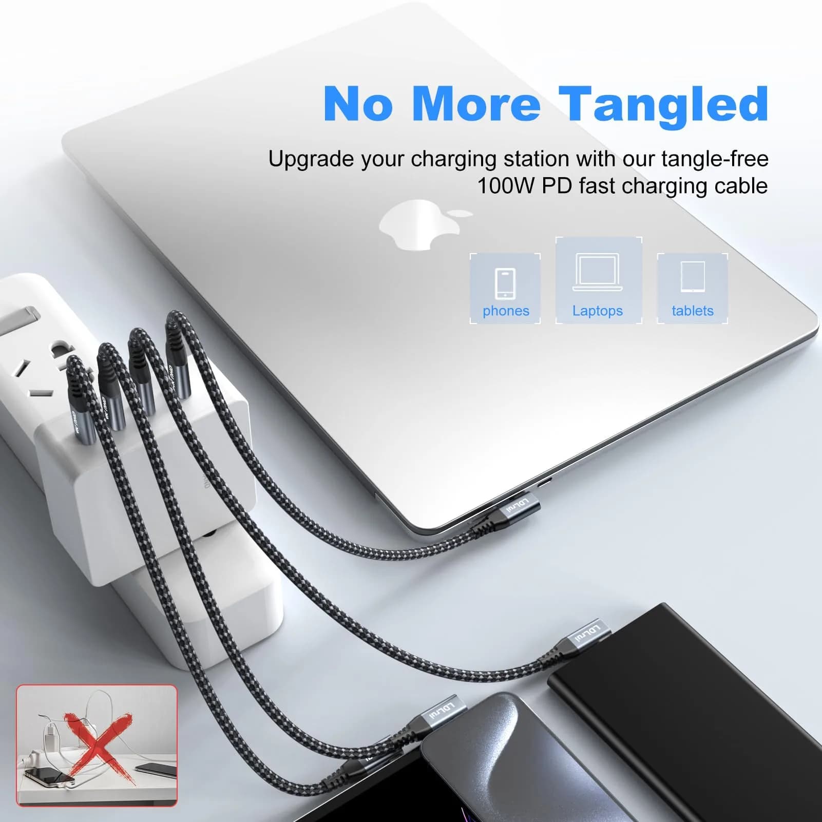 LDLrui Right Angle USB C Cable 1FT | 20Gbps Data, 4K Video, 100W PD - view 5