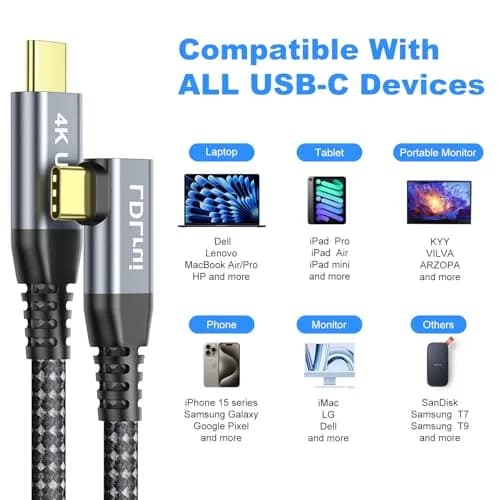 LDLrui Right Angle USB C Cable 1FT | 20Gbps Data, 4K Video, 100W PD thumbnail 9