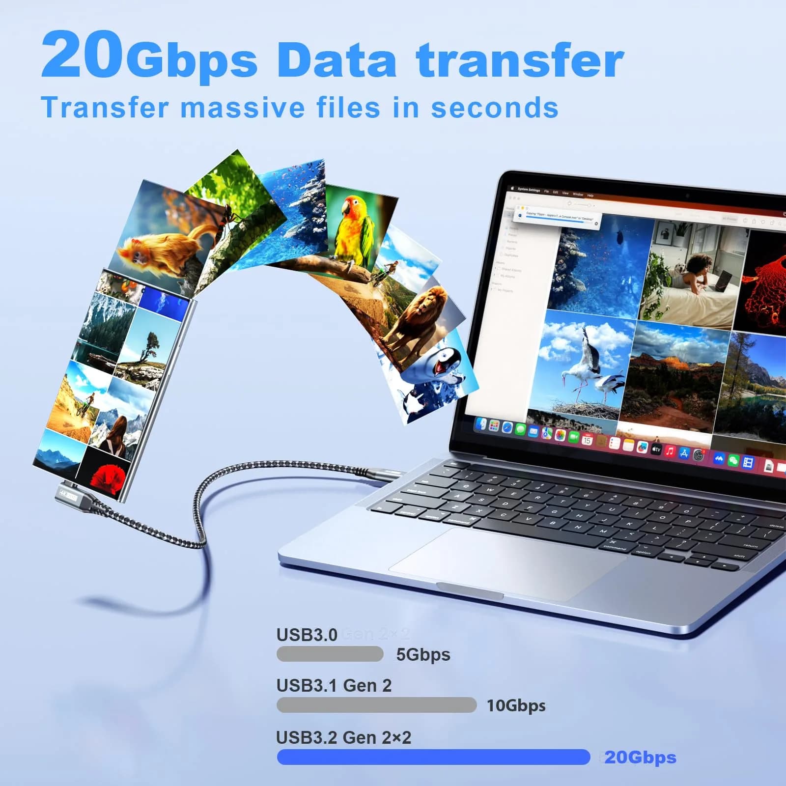 LDLrui Right Angle USB C Cable 1FT | 20Gbps Data, 4K Video, 100W PD - view 2