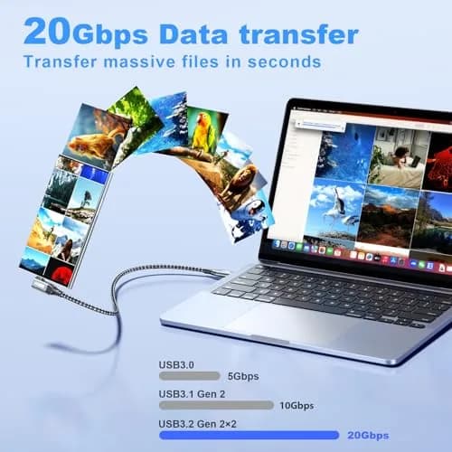 LDLrui Right Angle USB C Cable 1FT | 20Gbps Data, 4K Video, 100W PD thumbnail 2