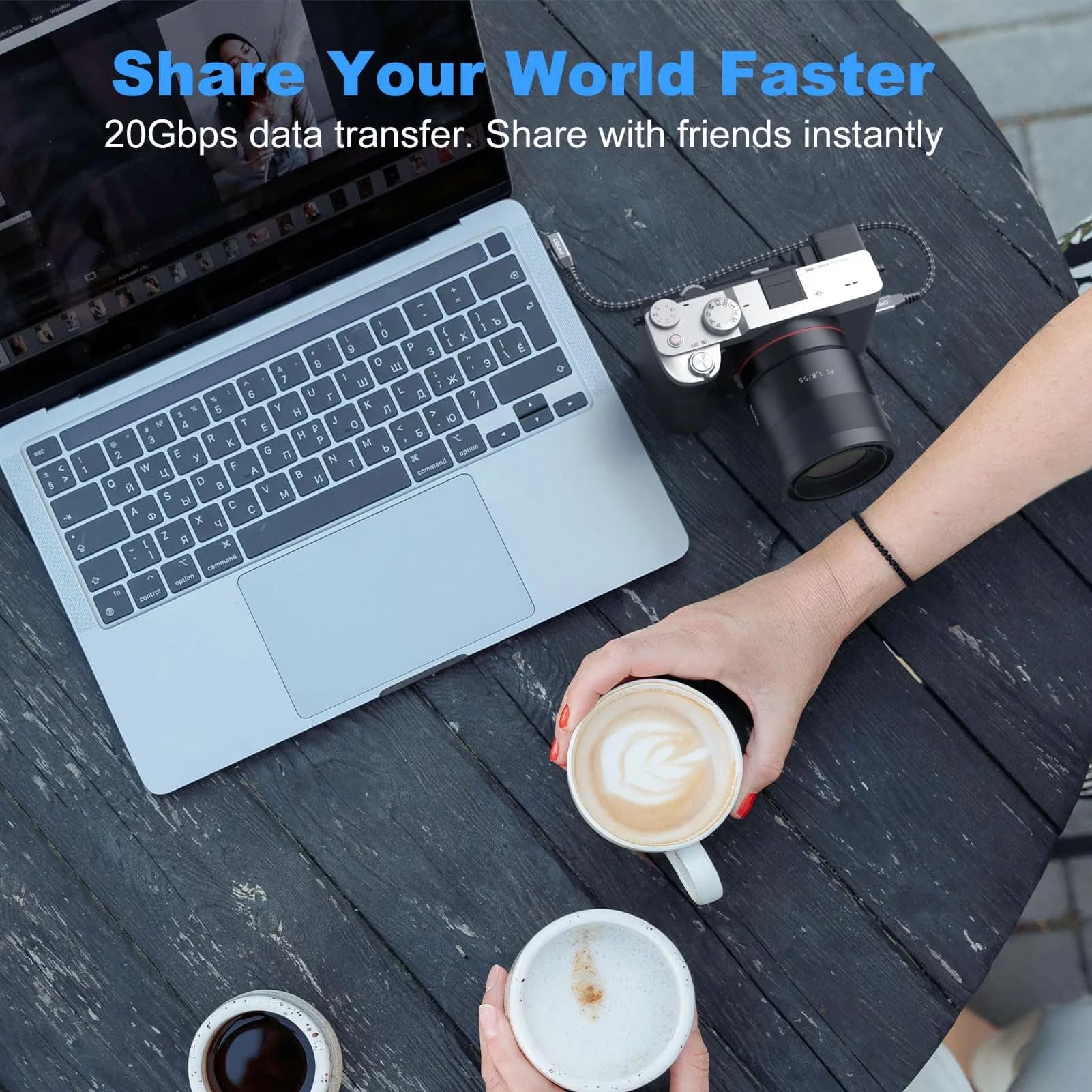 LDLrui Right Angle USB C Cable 1FT | 20Gbps Data, 4K Video, 100W PD - view 3