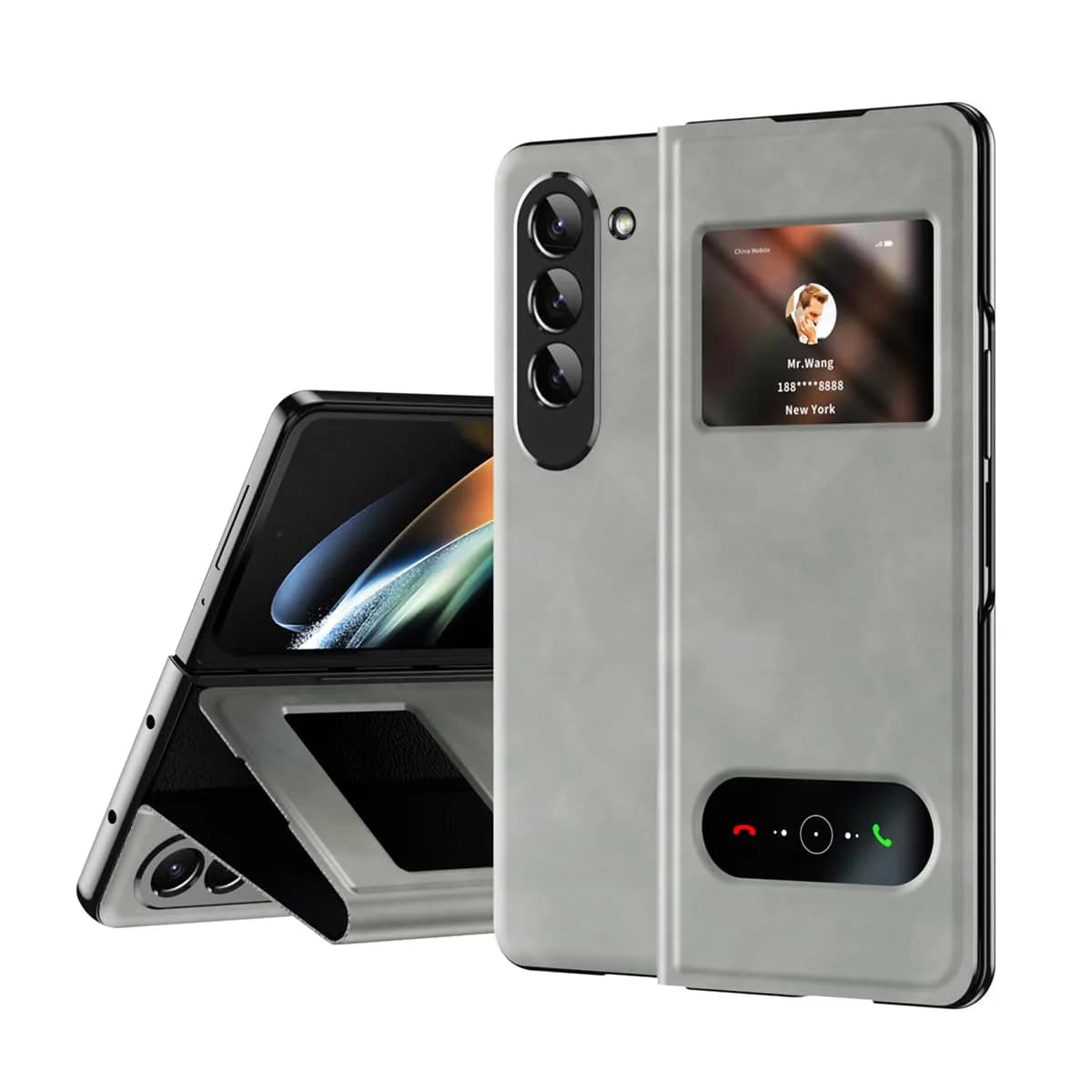 XIMAND White Nappa Leather Flip Case for Samsung Galaxy Z Fold 6 | Hidden Kickstand & Information Window — White