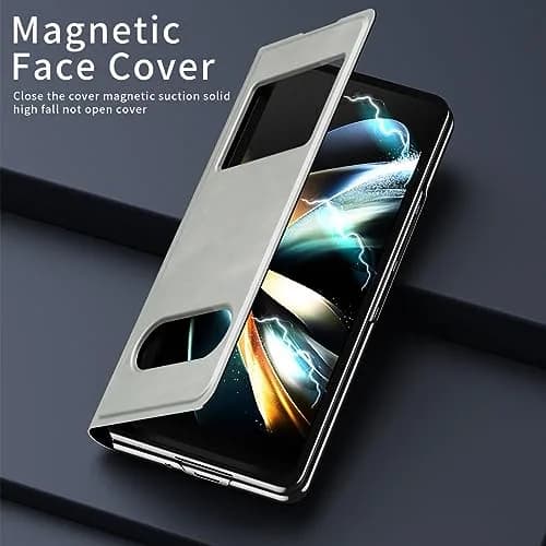 XIMAND White Nappa Leather Flip Case for Samsung Galaxy Z Fold 6 | Hidden Kickstand & Information Window thumbnail 2