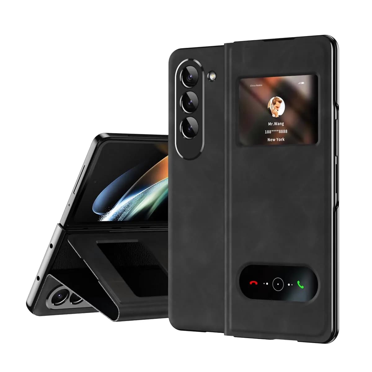 XIMAND Black Napa Leather Flip Case for Samsung Galaxy Z Fold 6 | Full Body Hinge Protection — Black