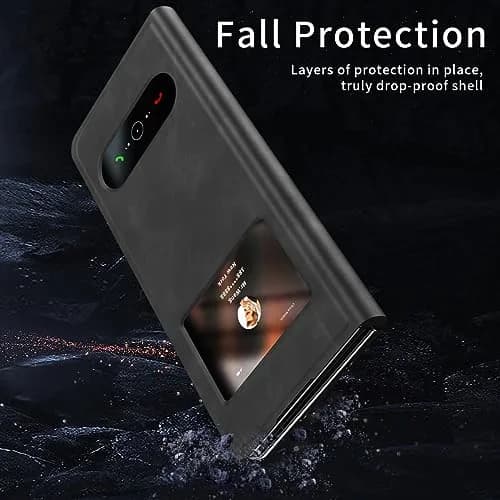 XIMAND Black Napa Leather Flip Case for Samsung Galaxy Z Fold 6 | Full Body Hinge Protection thumbnail 4