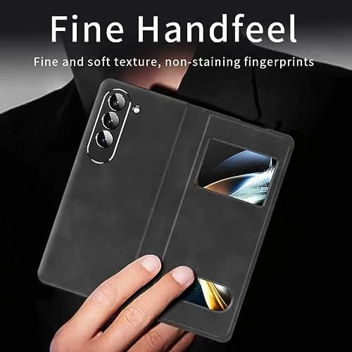 XIMAND Black Napa Leather Flip Case for Samsung Galaxy Z Fold 6 | Full Body Hinge Protection thumbnail 5
