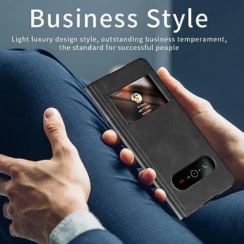 XIMAND Black Napa Leather Flip Case for Samsung Galaxy Z Fold 6 | Full Body Hinge Protection thumbnail 7