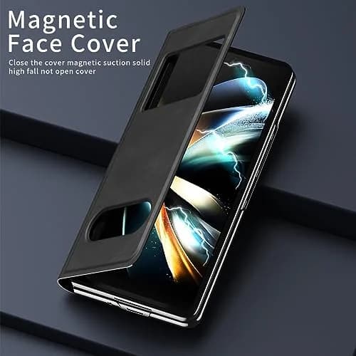 XIMAND Black Napa Leather Flip Case for Samsung Galaxy Z Fold 6 | Full Body Hinge Protection thumbnail 2