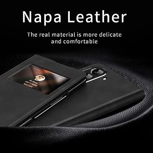 XIMAND Black Napa Leather Flip Case for Samsung Galaxy Z Fold 6 | Full Body Hinge Protection thumbnail 3