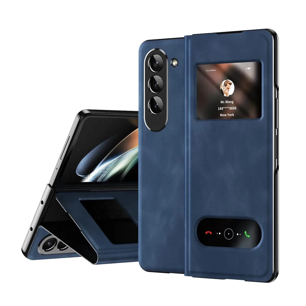 XIMAND Black Napa Leather Flip Case for Samsung Galaxy Z Fold 6 | Full Body Hinge Protection — Blue / Samsung Galaxy Z Fold 6