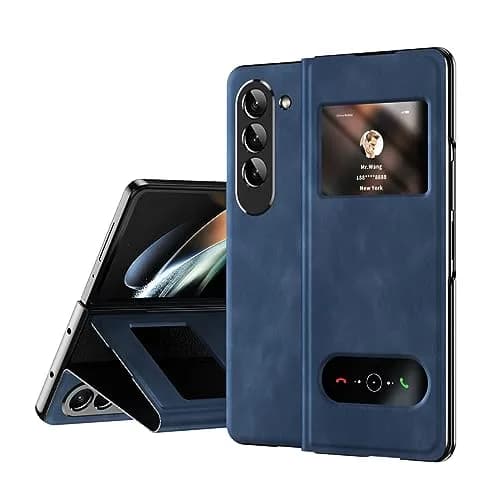 XIMAND Blue Napa Leather Flip Case for Samsung Galaxy Z Fold 6 | Open Window, Hidden Kickstand, Hinge Protection thumbnail 1