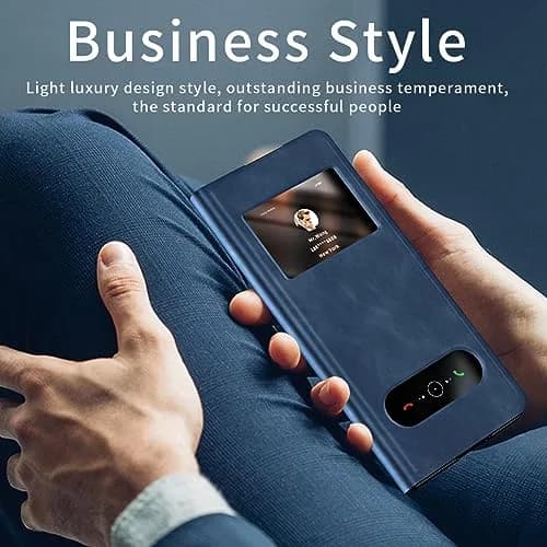 XIMAND Blue Napa Leather Flip Case for Samsung Galaxy Z Fold 6 | Open Window, Hidden Kickstand, Hinge Protection thumbnail 7