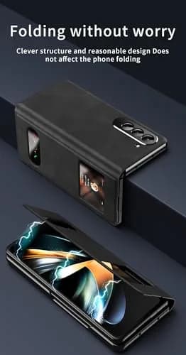 XIMAND Blue Napa Leather Flip Case for Samsung Galaxy Z Fold 6 | Open Window, Hidden Kickstand, Hinge Protection thumbnail 9