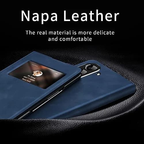 XIMAND Blue Napa Leather Flip Case for Samsung Galaxy Z Fold 6 | Open Window, Hidden Kickstand, Hinge Protection thumbnail 3