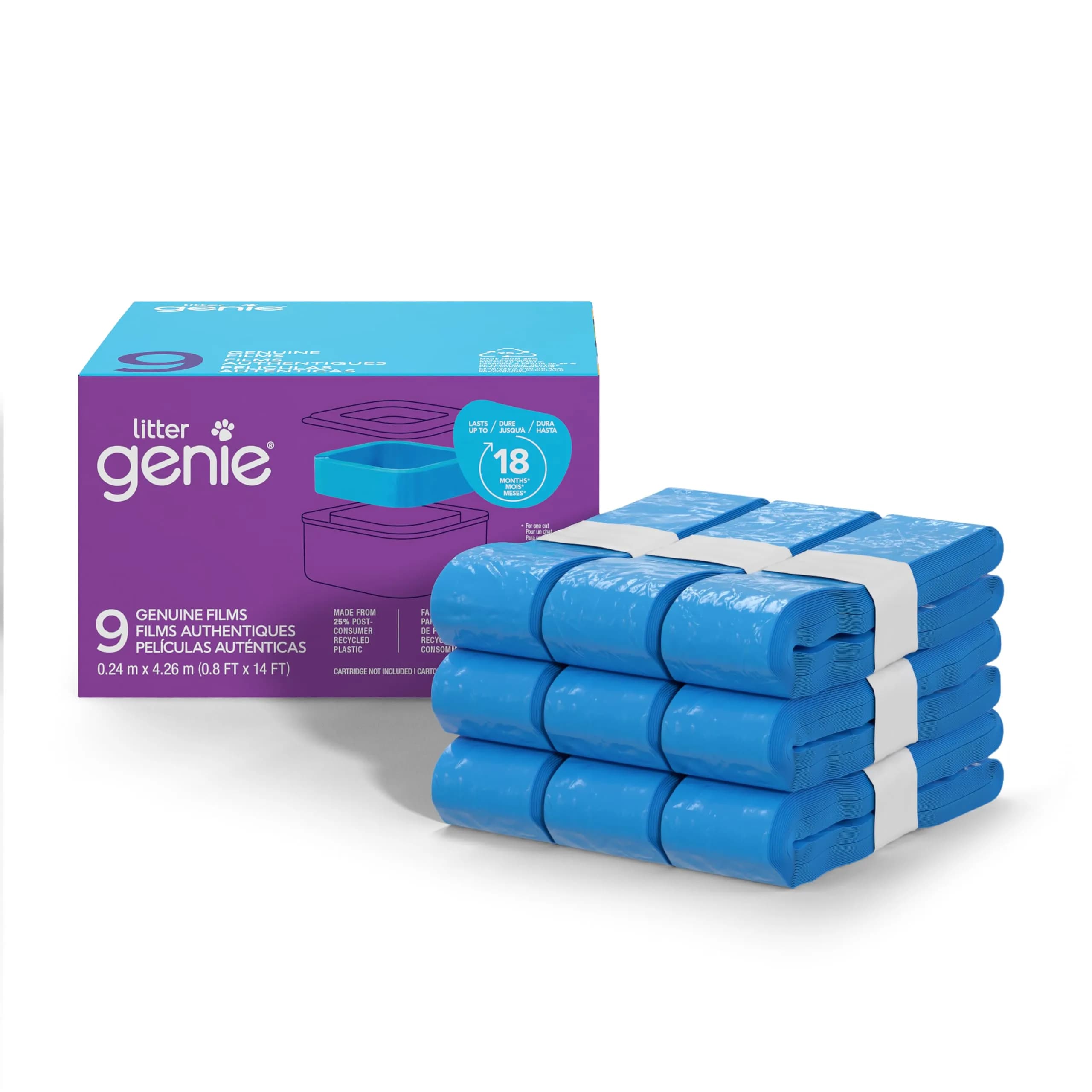 Litter Genie Standard Square Refill Bags 9-Pack, 126 ft Continuous Film | Odor Control for Cat Litter Waste