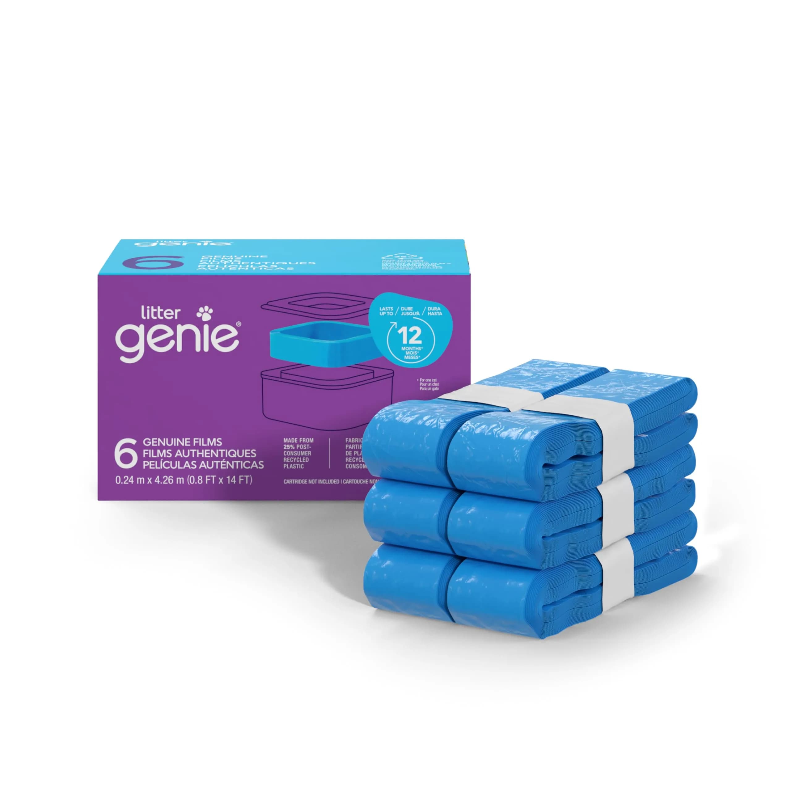 Litter Genie Standard Refill Bags, 6-Pack, 84 ft Continuous Film | Odor Control for Cat Litter Waste - main product image