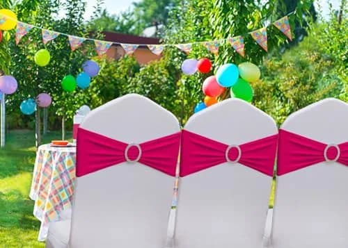 Gankar Hot Pink Spandex Chair Sashes 50 Pack | Elastic Chair Bows for Wedding Party Birthday Decor, Folding Chairs Decoration (50 Count) thumbnail 3