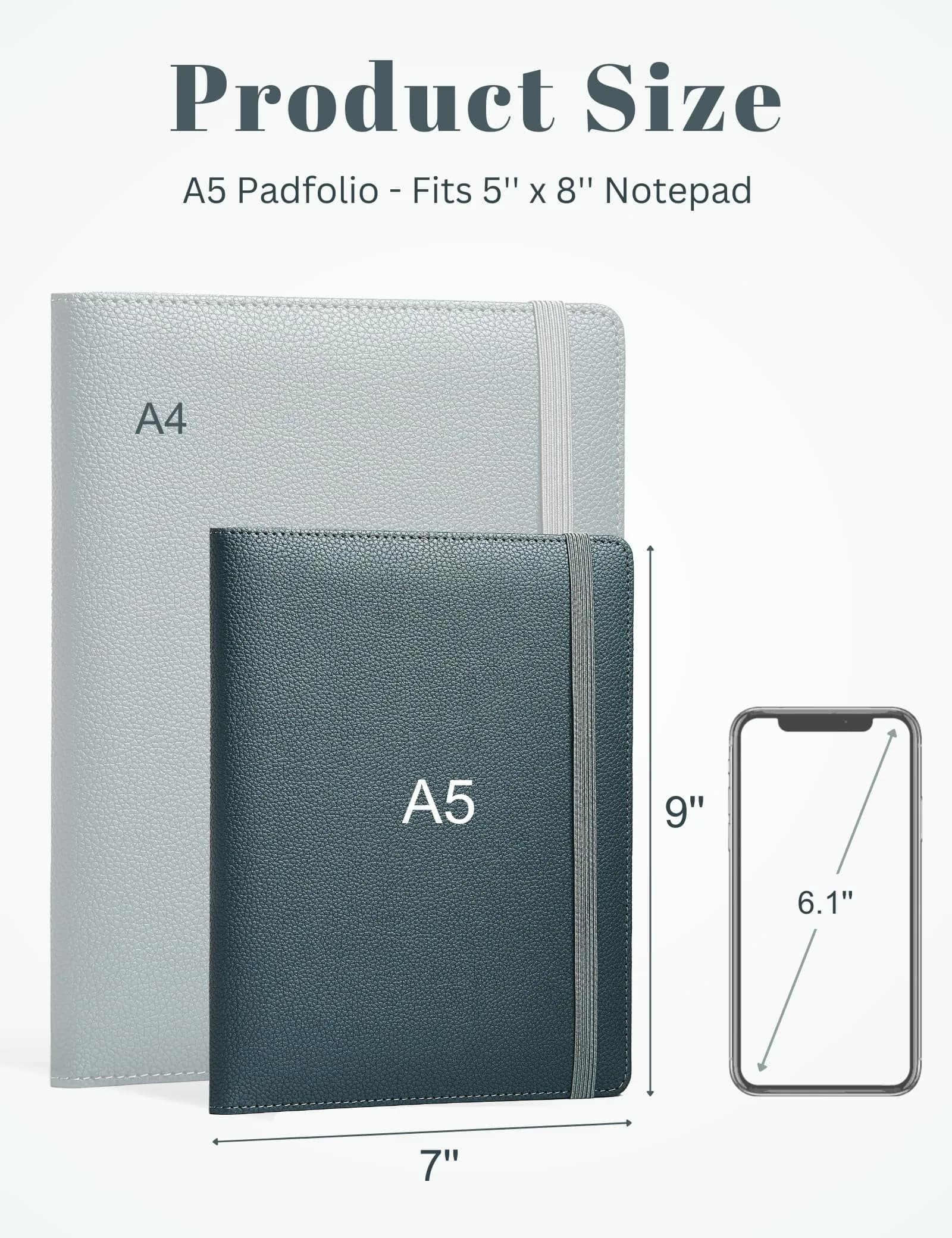 Mymazn Junior A5 Padfolio Grey Green | Fits 5x8 Inch Writing Pads, 7.4 x 9.3 Inches - view 2