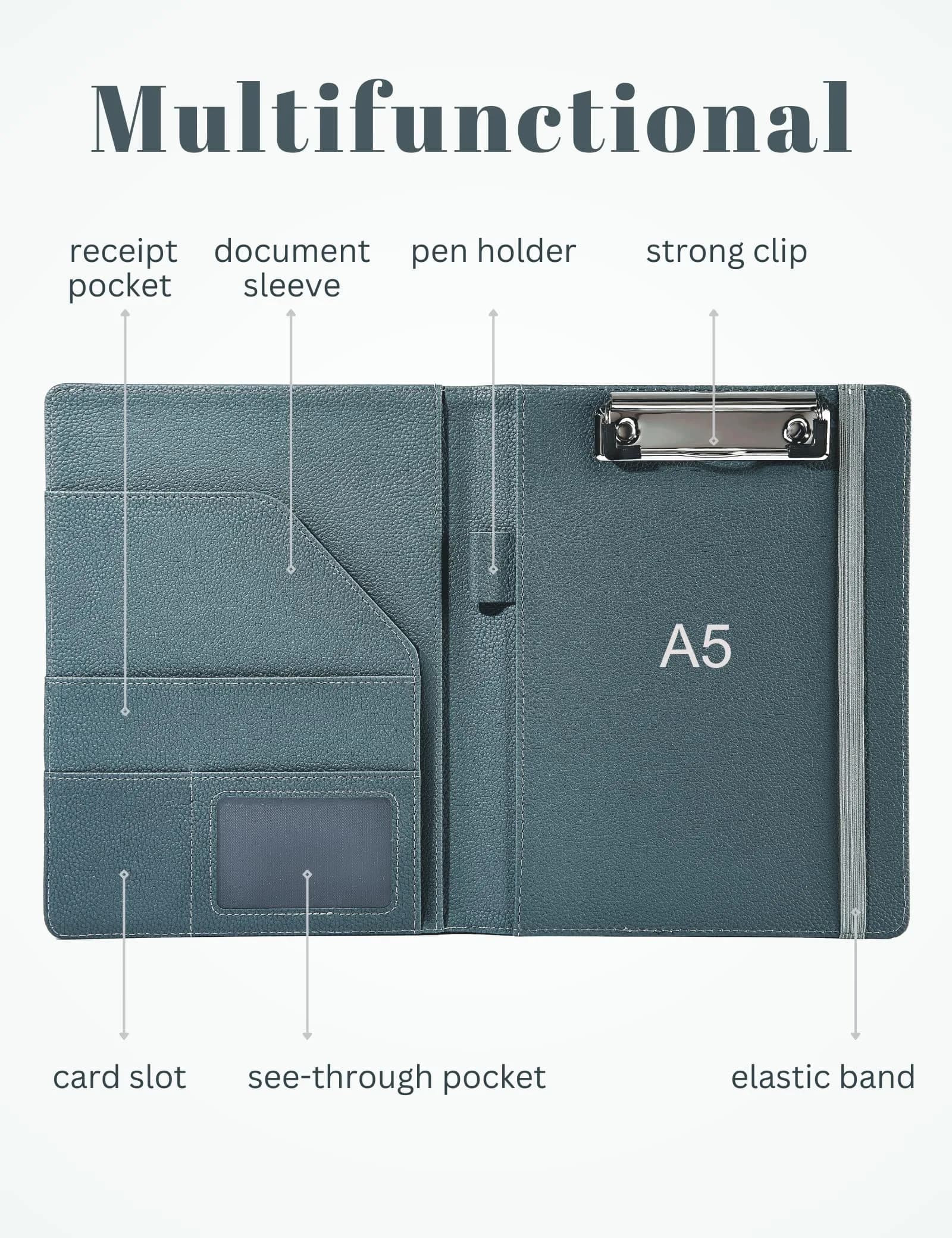 Mymazn Junior A5 Padfolio Grey Green | Fits 5x8 Inch Writing Pads, 7.4 x 9.3 Inches - view 4