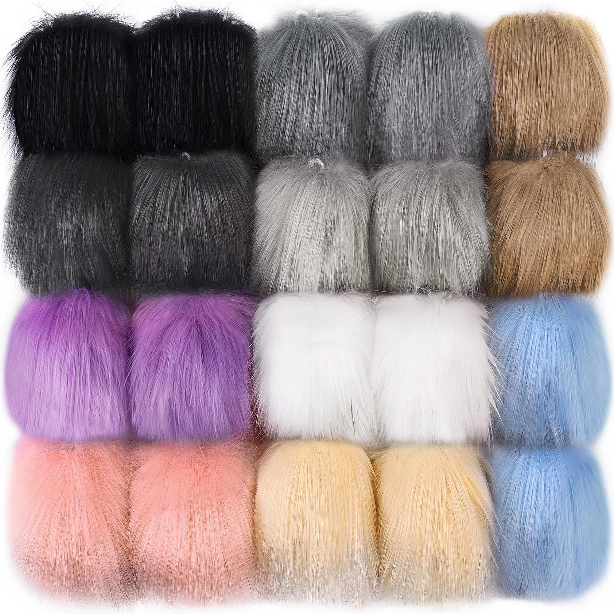 SIQUK 20 Pieces Faux Fur Pom Pom DIY 10cm (3.94 inches) | Fluffy Light Brown Pompoms for Hats, Scarves, Bags — Light Color