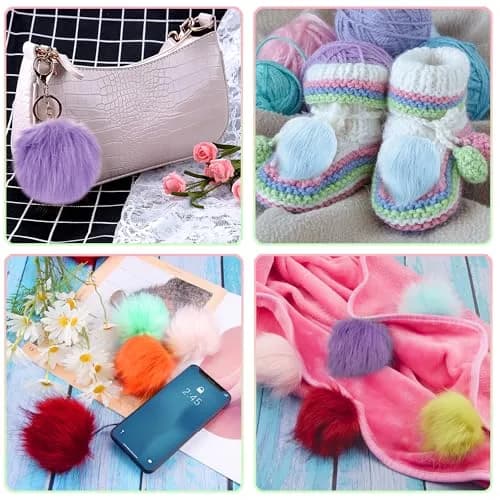 SIQUK Faux Fur Fluffy Pom Pom 20 Pieces | 10 cm Diameter Rainbow thumbnail 7