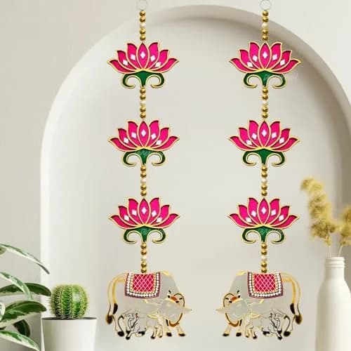 Divyakosh Pink Rosewood Door Entrance Hanging | Mandir & Diwali Decor | 2 Pieces | 23 Inch thumbnail 1