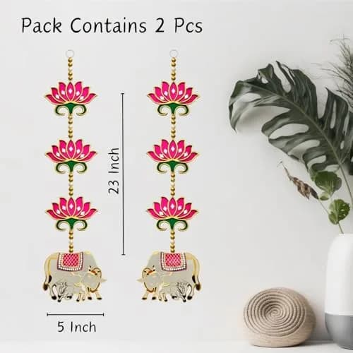 Divyakosh Pink Rosewood Door Entrance Hanging | Mandir & Diwali Decor | 2 Pieces | 23 Inch thumbnail 4