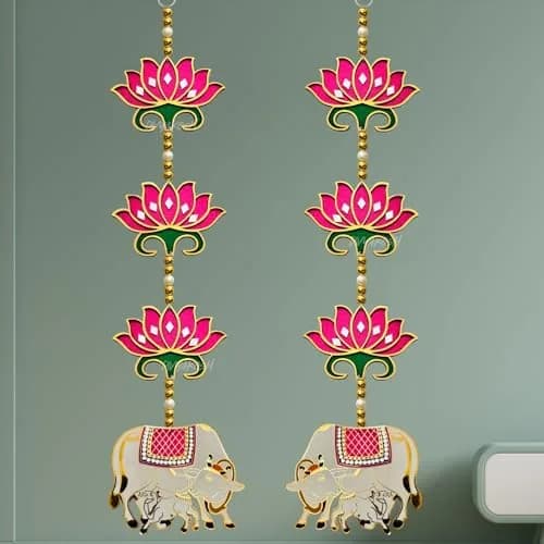 Divyakosh Pink Rosewood Door Entrance Hanging | Mandir & Diwali Decor | 2 Pieces | 23 Inch thumbnail 5