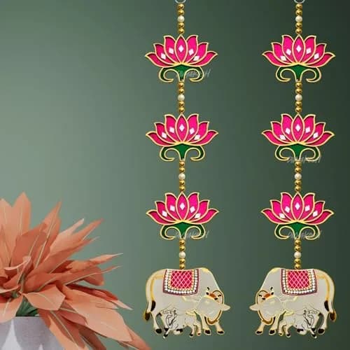 Divyakosh Pink Rosewood Door Entrance Hanging | Mandir & Diwali Decor | 2 Pieces | 23 Inch thumbnail 6