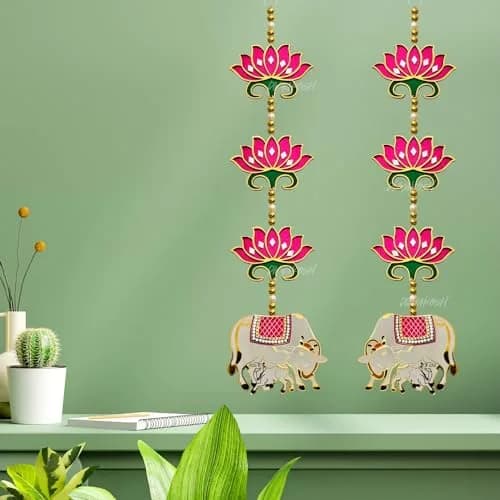 Divyakosh Pink Rosewood Door Entrance Hanging | Mandir & Diwali Decor | 2 Pieces | 23 Inch thumbnail 7