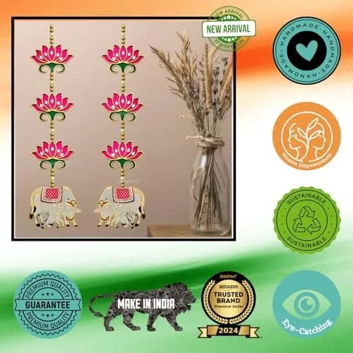 Divyakosh Pink Rosewood Door Entrance Hanging | Mandir & Diwali Decor | 2 Pieces | 23 Inch thumbnail 8
