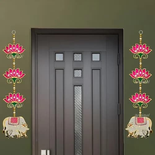 Divyakosh Pink Rosewood Door Entrance Hanging | Mandir & Diwali Decor | 2 Pieces | 23 Inch thumbnail 2