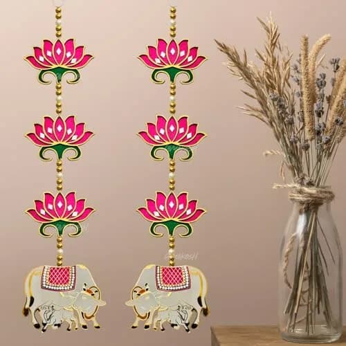 Divyakosh Pink Rosewood Door Entrance Hanging | Mandir & Diwali Decor | 2 Pieces | 23 Inch thumbnail 3