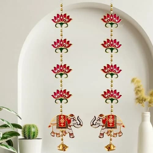 Divyakosh Red Lotus Elephant Door Hanging 66cm (26 Inch) | Authentic Pooja Decor thumbnail 1