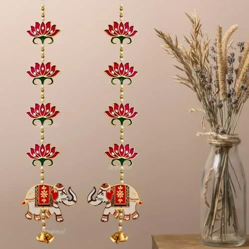 Divyakosh Red Lotus Elephant Door Hanging 66cm (26 Inch) | Authentic Pooja Decor thumbnail 4