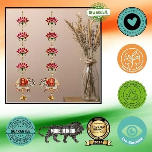 Divyakosh Red Lotus Elephant Door Hanging 66cm (26 Inch) | Authentic Pooja Decor thumbnail 5