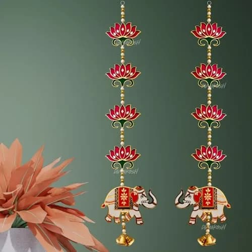 Divyakosh Red Lotus Elephant Door Hanging 66cm (26 Inch) | Authentic Pooja Decor thumbnail 7