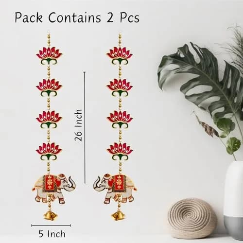 Divyakosh Red Lotus Elephant Door Hanging 66cm (26 Inch) | Authentic Pooja Decor thumbnail 3