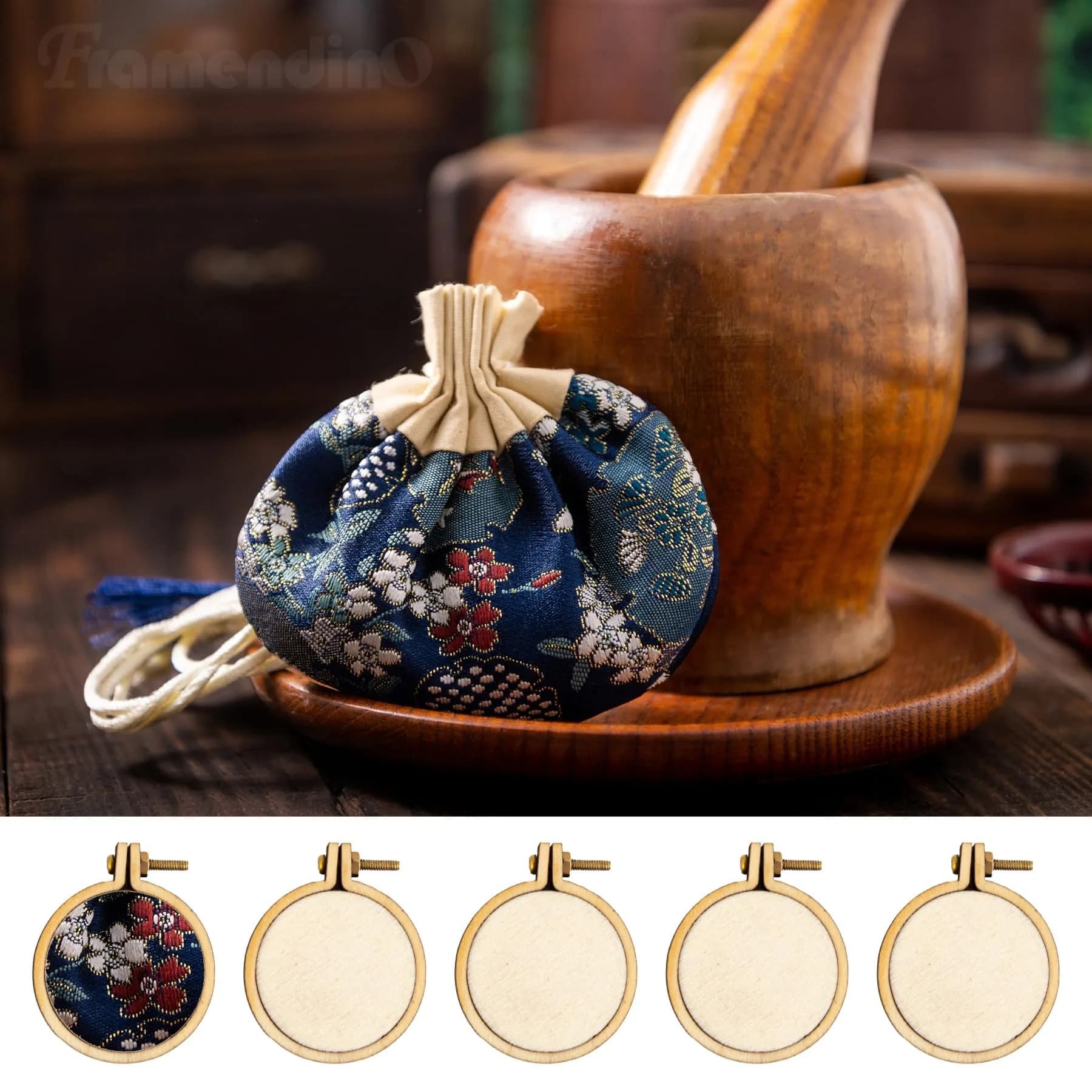 Framendino Mini Wood Embroidery Hoops 1.38x1.18 Inch (10 Pack) | DIY Pendant Keychain Frames - view 7