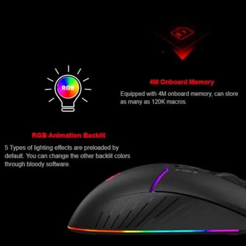 Bloody W95BR Max Extra Fire Gaming Mouse 12000 CPI | 2000 Hz Report Rate, 4M Onboard Memory, RGB Backlit, Ergonomic Design thumbnail 4
