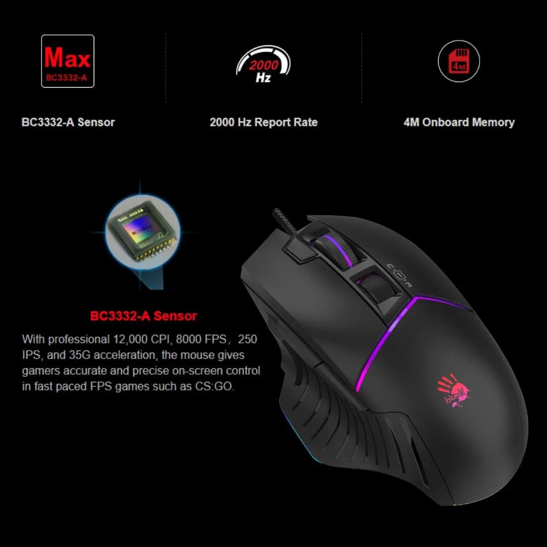 Bloody W95Br Max Extra Fire Gaming Mouse - 12,000 CPI, RGB Backlit, Ergonomic Design - view 2