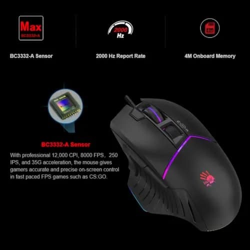 Bloody W95BR Max Extra Fire Gaming Mouse 12000 CPI | 2000 Hz Report Rate, 4M Onboard Memory, RGB Backlit, Ergonomic Design thumbnail 2