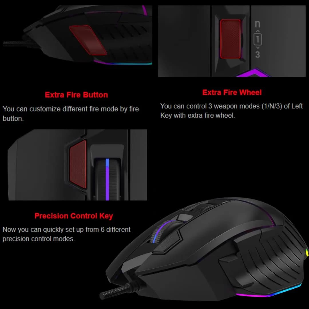Bloody W95Br Max Extra Fire Gaming Mouse - 12,000 CPI, RGB Backlit, Ergonomic Design - view 3