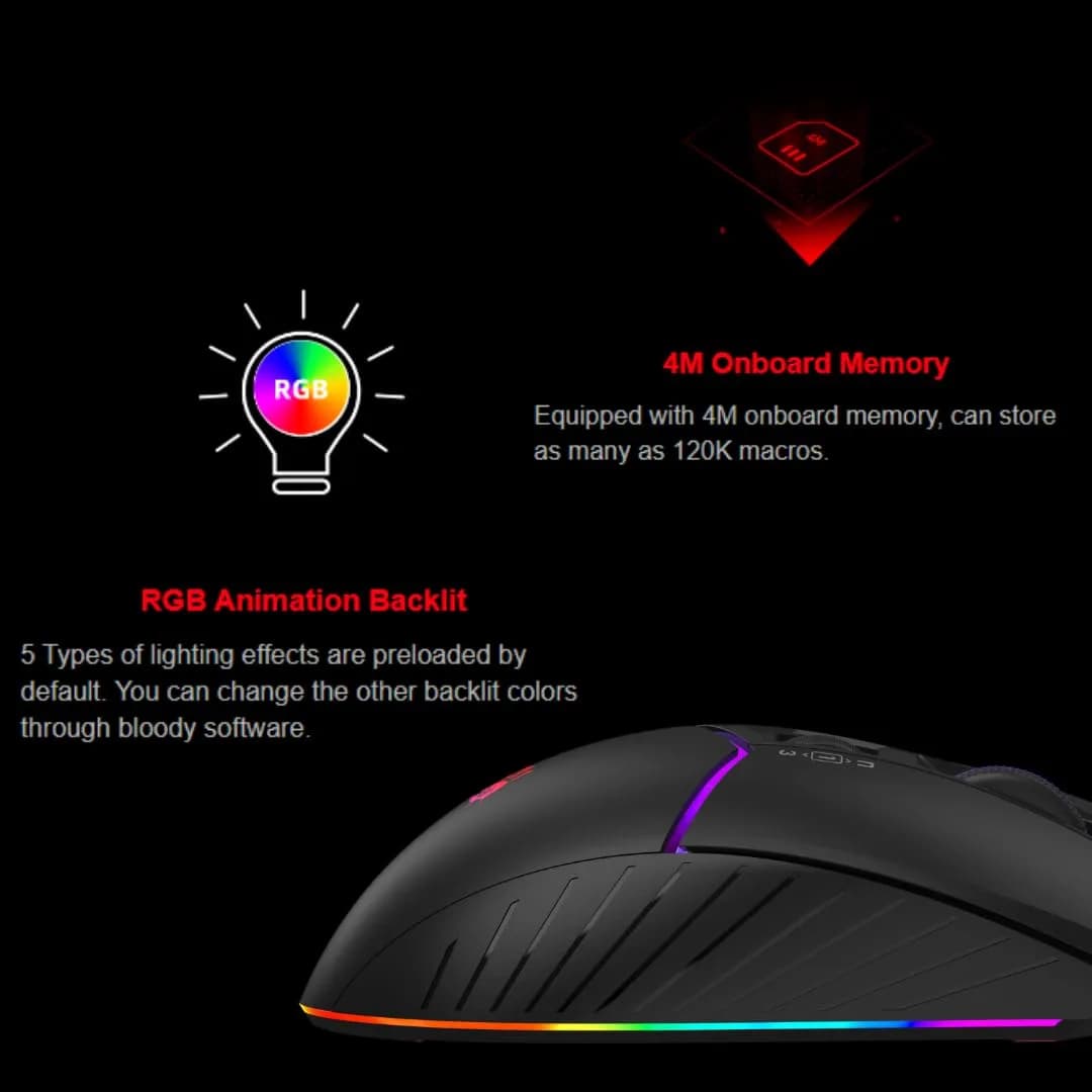 Bloody W95Br Max Extra Fire Gaming Mouse - 12,000 CPI, RGB Backlit, Ergonomic Design - view 4