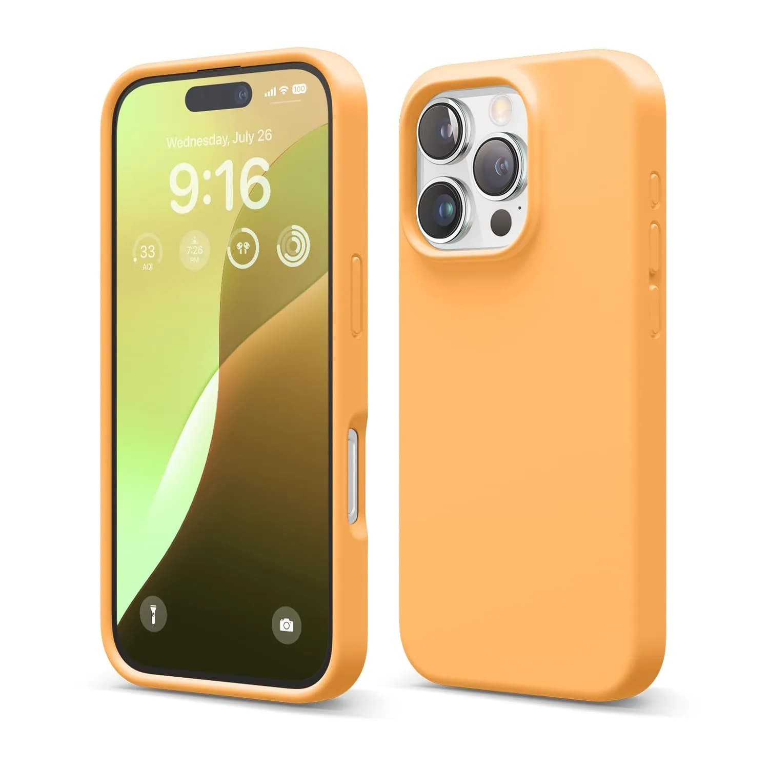 elago Premium Liquid Silicone Case for iPhone 16 Pro Orange | Full Body Shockproof Slim Cover