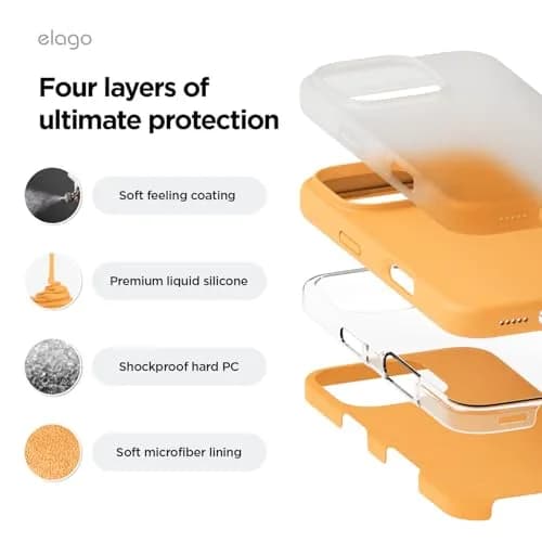 elago Premium Liquid Silicone Case for iPhone 16 Pro Orange | Full Body Shockproof Slim Cover thumbnail 4
